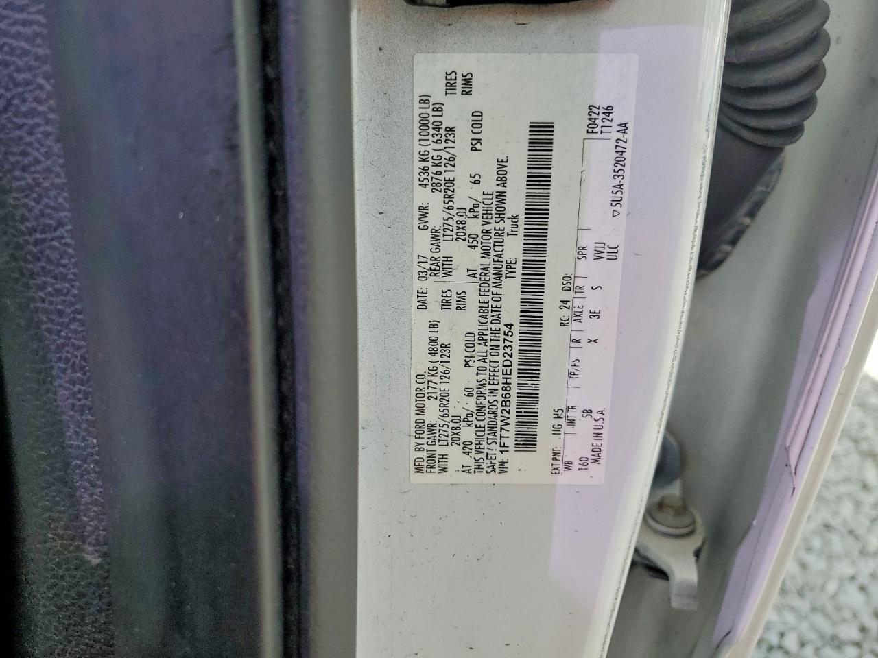 2017 Ford F250 Super Duty VIN: 1FT7W2B68HED23754 Lot: 94256605