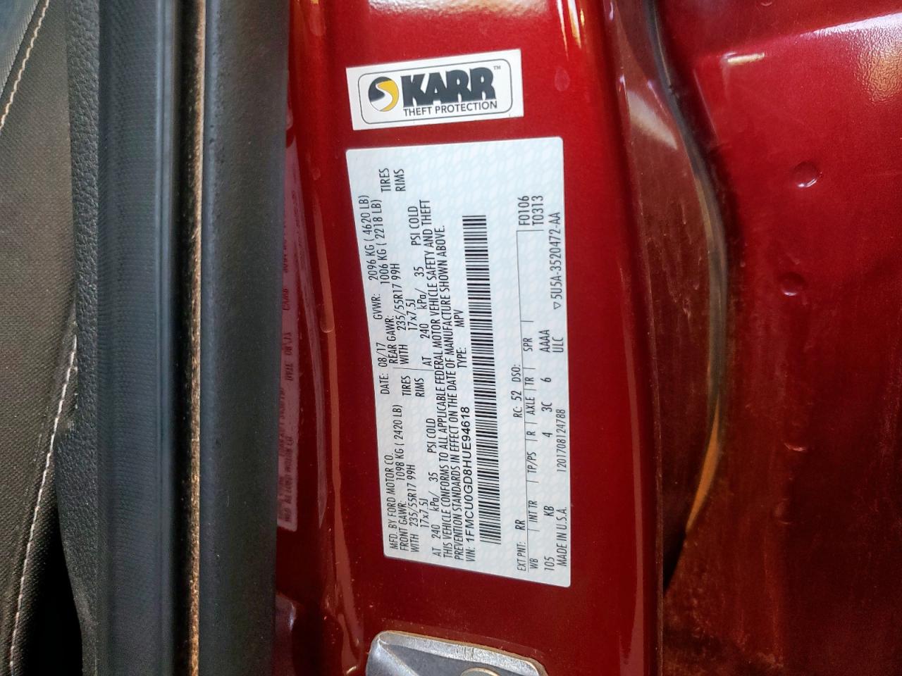 2017 Ford Escape Se VIN: 1FMCU0GD8HUE94618 Lot: 91674425