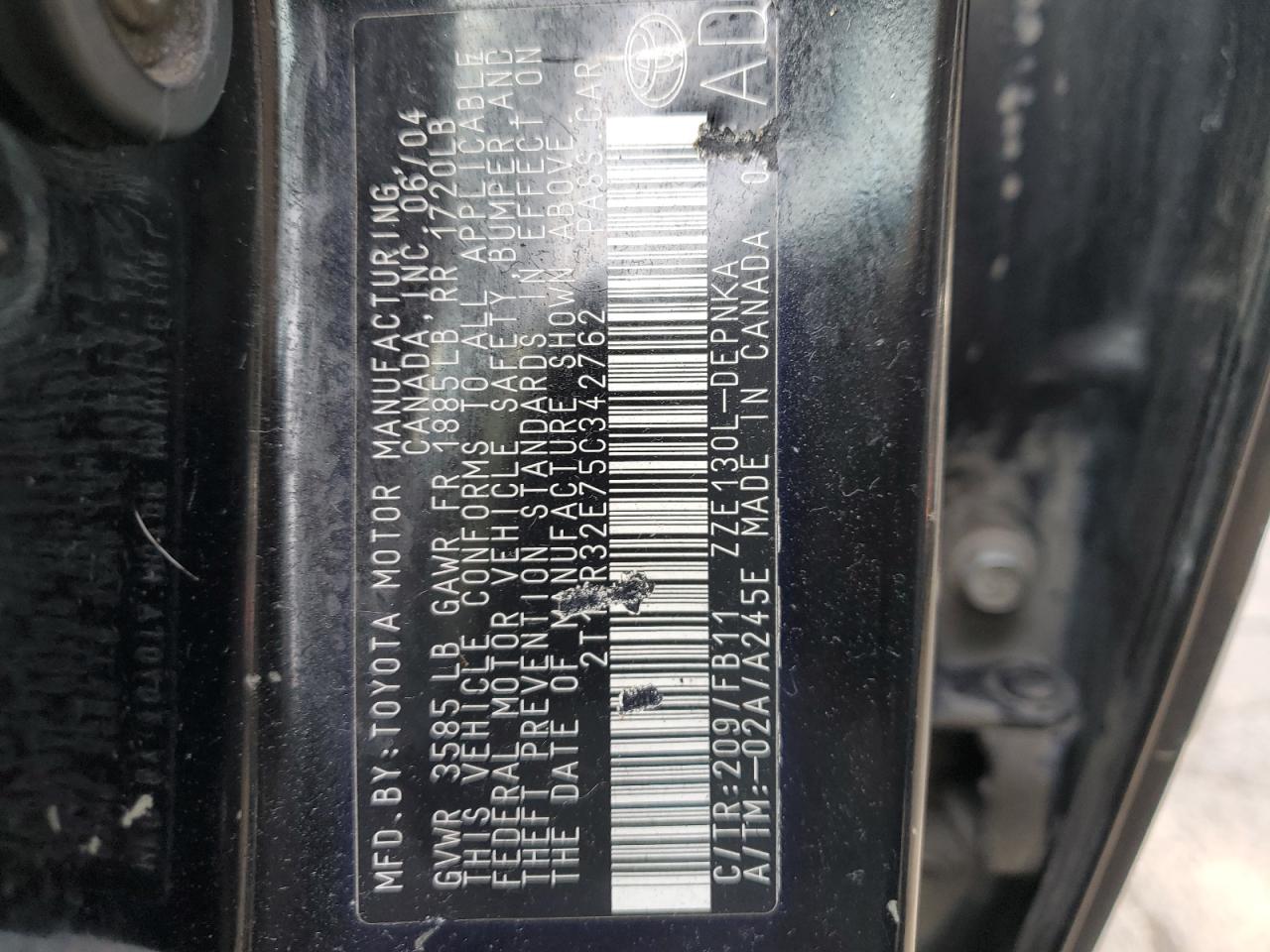 2005 Toyota Corolla Ce VIN: 2T1BR32E75C342762 Lot: 92925185