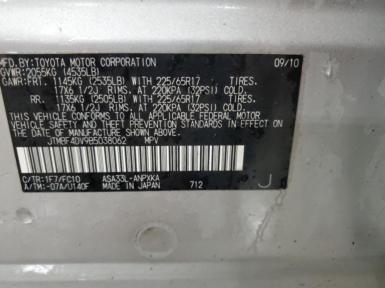 2011 Toyota Rav4 VIN: JTMBF4DV9B5038062 Lot: 93018055