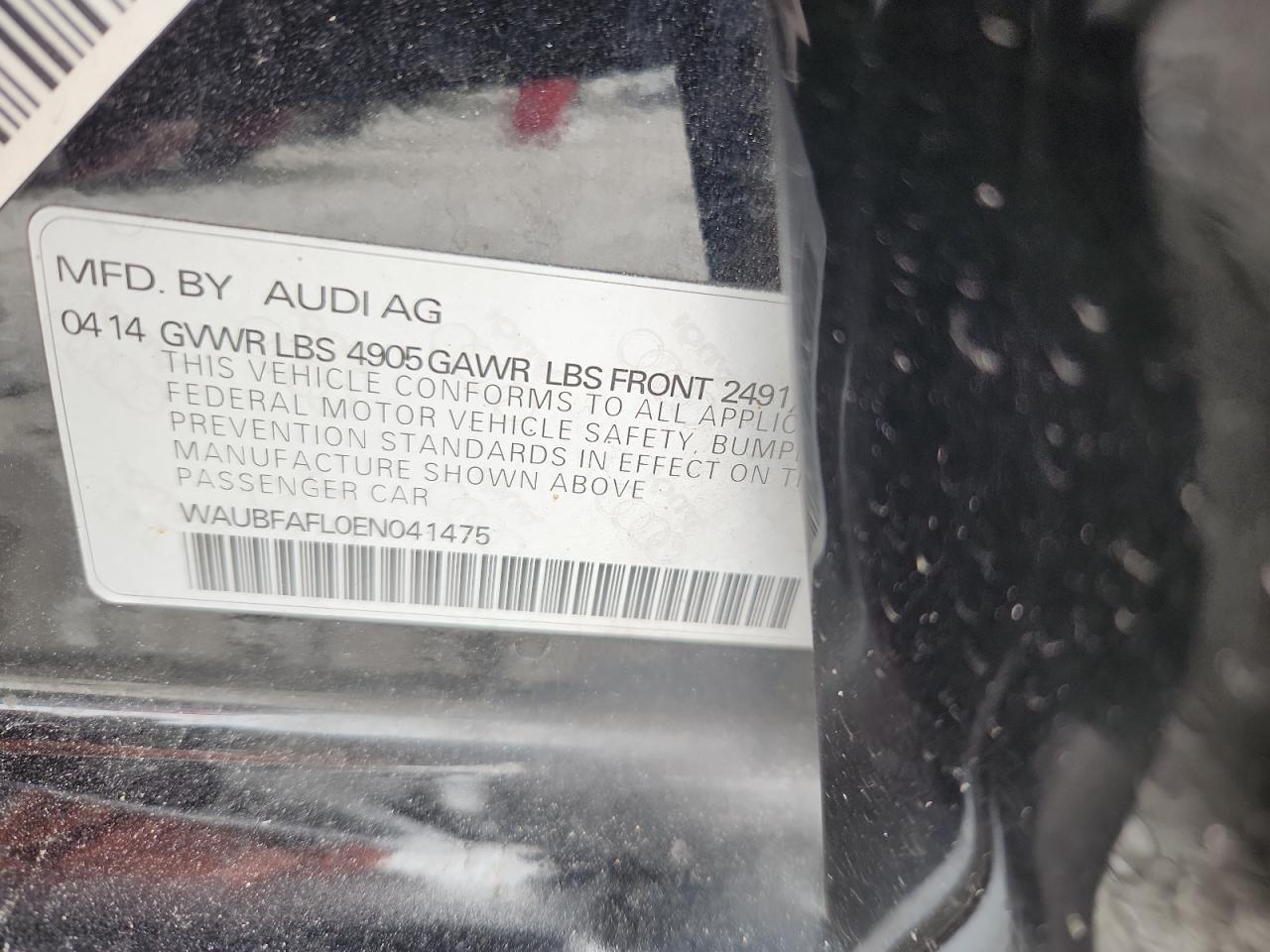 2014 Audi A4 Premium VIN: WAUBFAFL0EN041475 Lot: 91139605