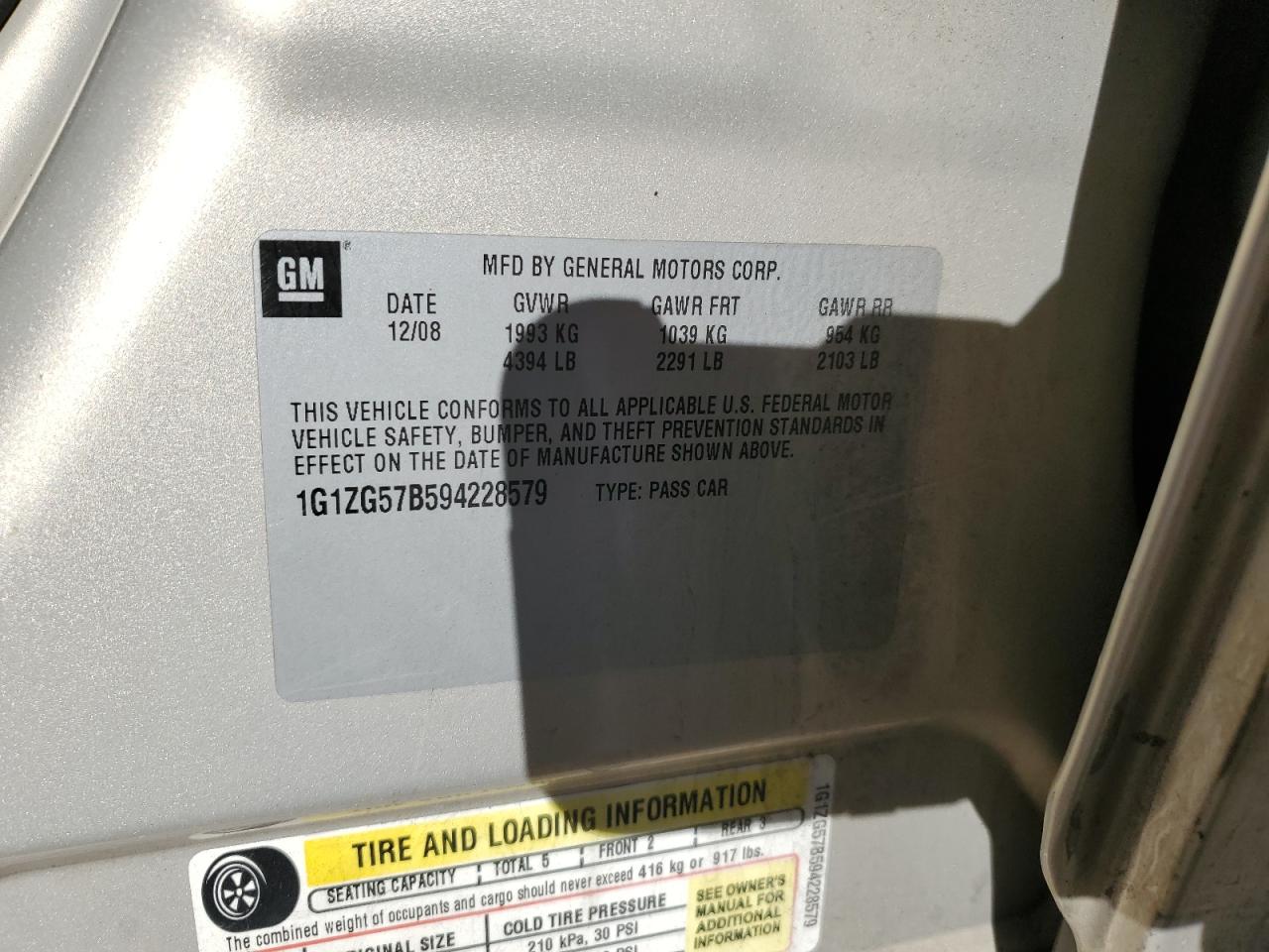 2009 Chevrolet Malibu Ls VIN: 1G1ZG57B594228579 Lot: 93113225