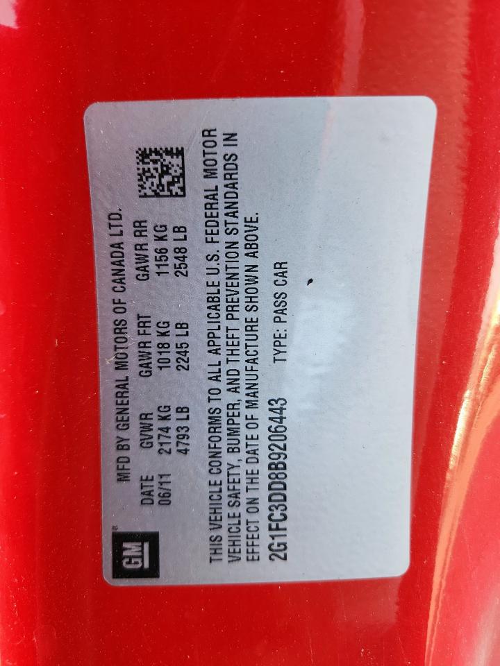 2011 Chevrolet Camaro Lt VIN: 2G1FC3DD8B9206443 Lot: 91427455