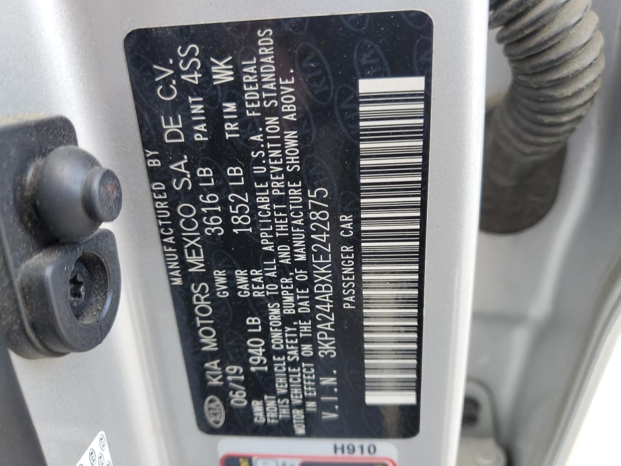 2019 Kia Rio S VIN: 3KPA24ABXKE242875 Lot: 90820085