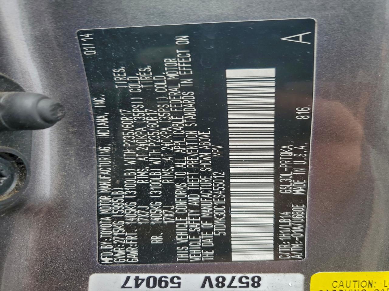 2014 Toyota Sienna Xle VIN: 5TDYK3DC1ES455012 Lot: 94453935