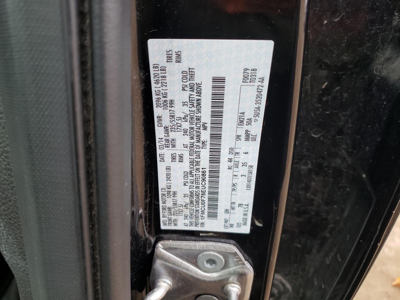 2014 Ford Escape S VIN: 1FMCU0F76EUC90861 Lot: 93894445