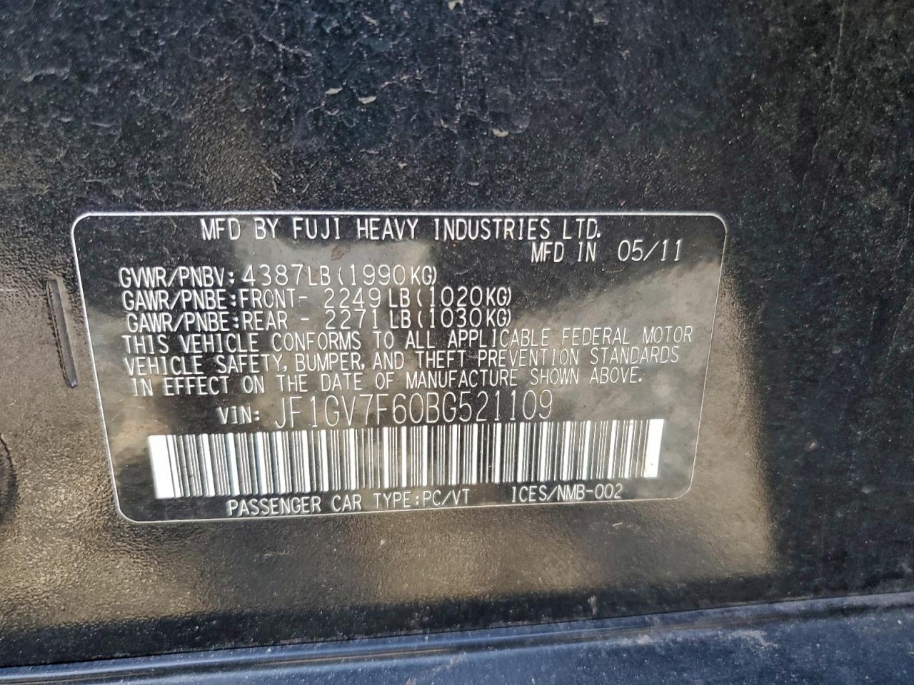 2011 Subaru Impreza Wrx VIN: JF1GV7F60BG521109 Lot: 94166725