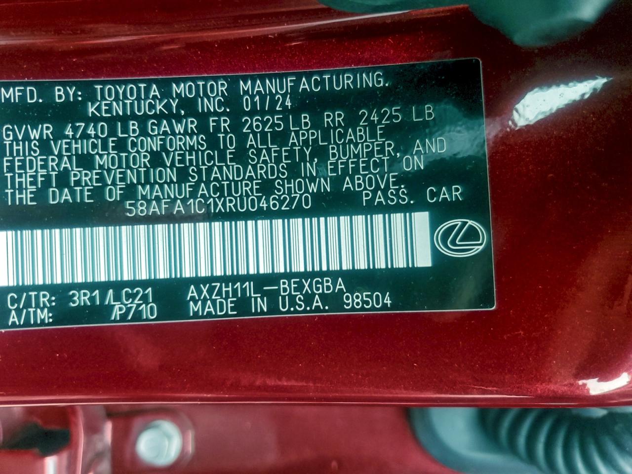 2024 Lexus Es 300H Base VIN: 58AFA1C1XRU046270 Lot: 94315855