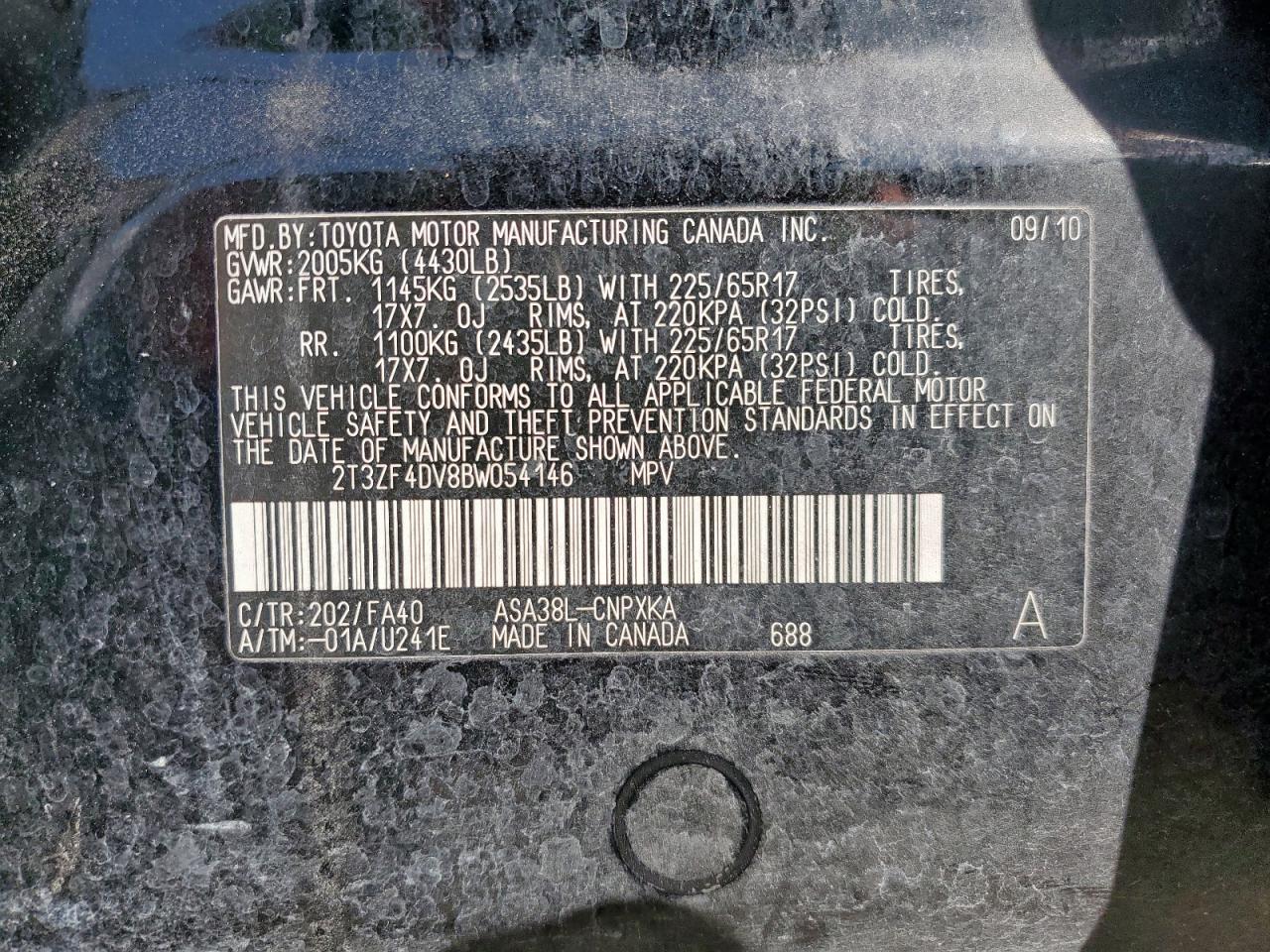 2011 Toyota Rav4 VIN: 2T3ZF4DV8BW054146 Lot: 92962295