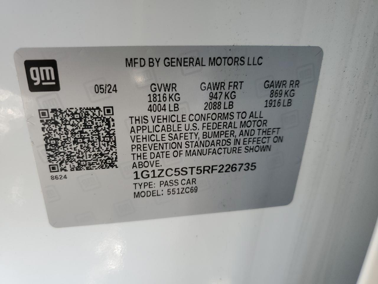 2024 Chevrolet Malibu Ls VIN: 1G1ZC5ST5RF226735 Lot: 92657485