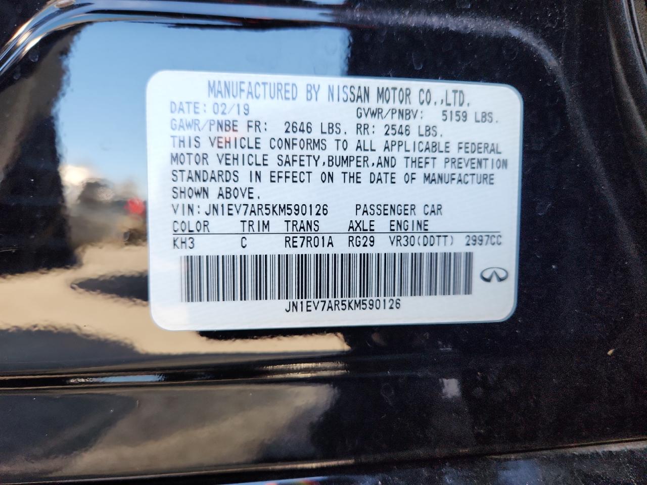 2019 Infiniti Q50 Luxe VIN: JN1EV7AR5KM590126 Lot: 92250745