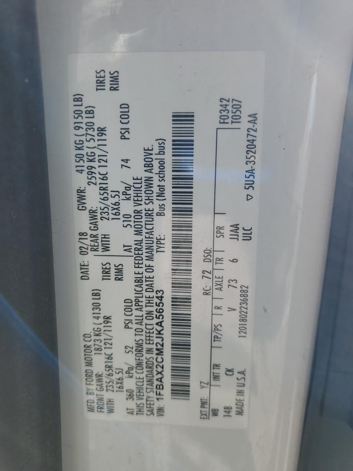 2018 Ford Transit T-350 VIN: 1FBAX2CM2JKA56543 Lot: 91865295