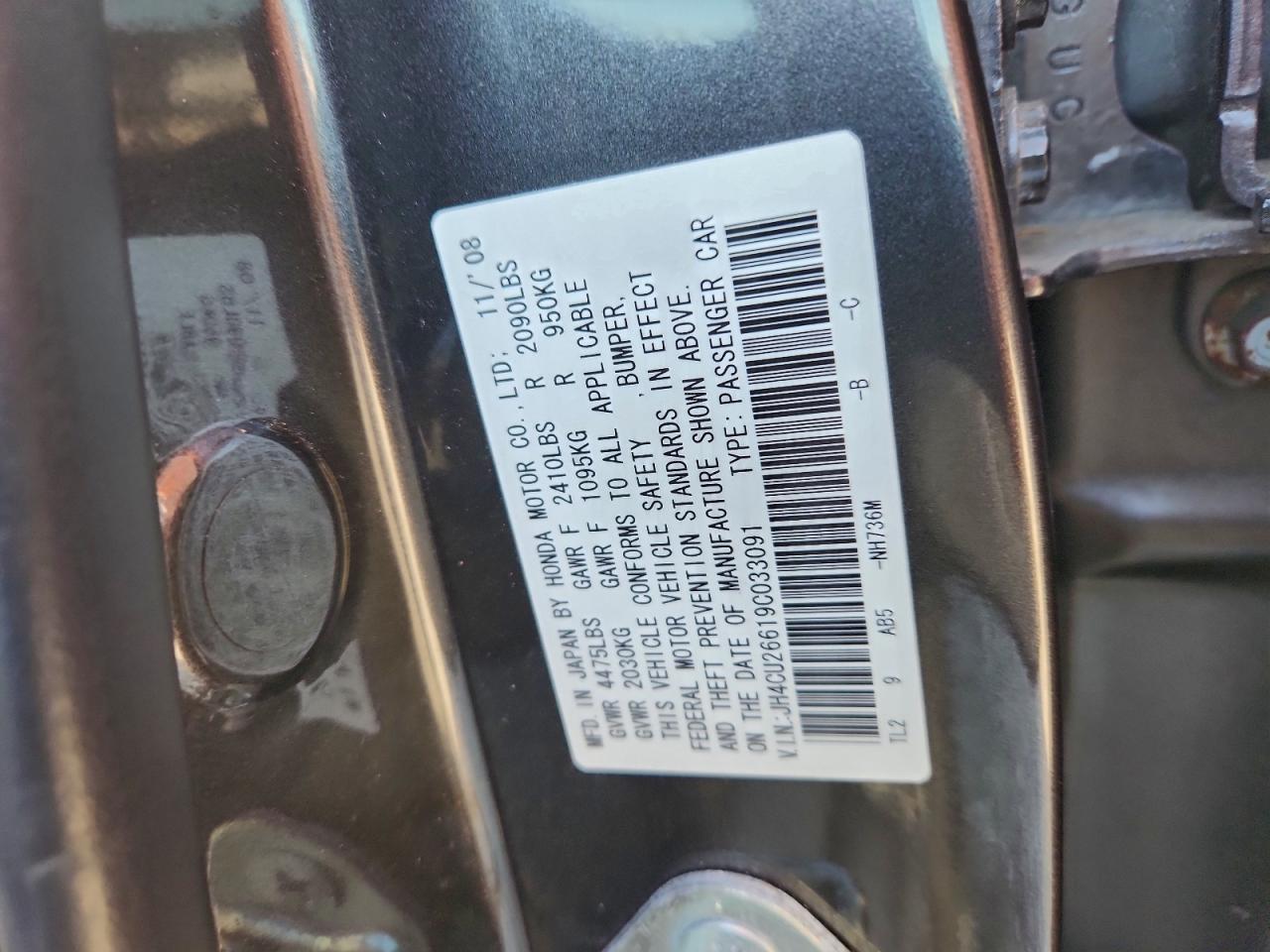 2009 Acura Tsx VIN: JH4CU26619C033091 Lot: 94143795