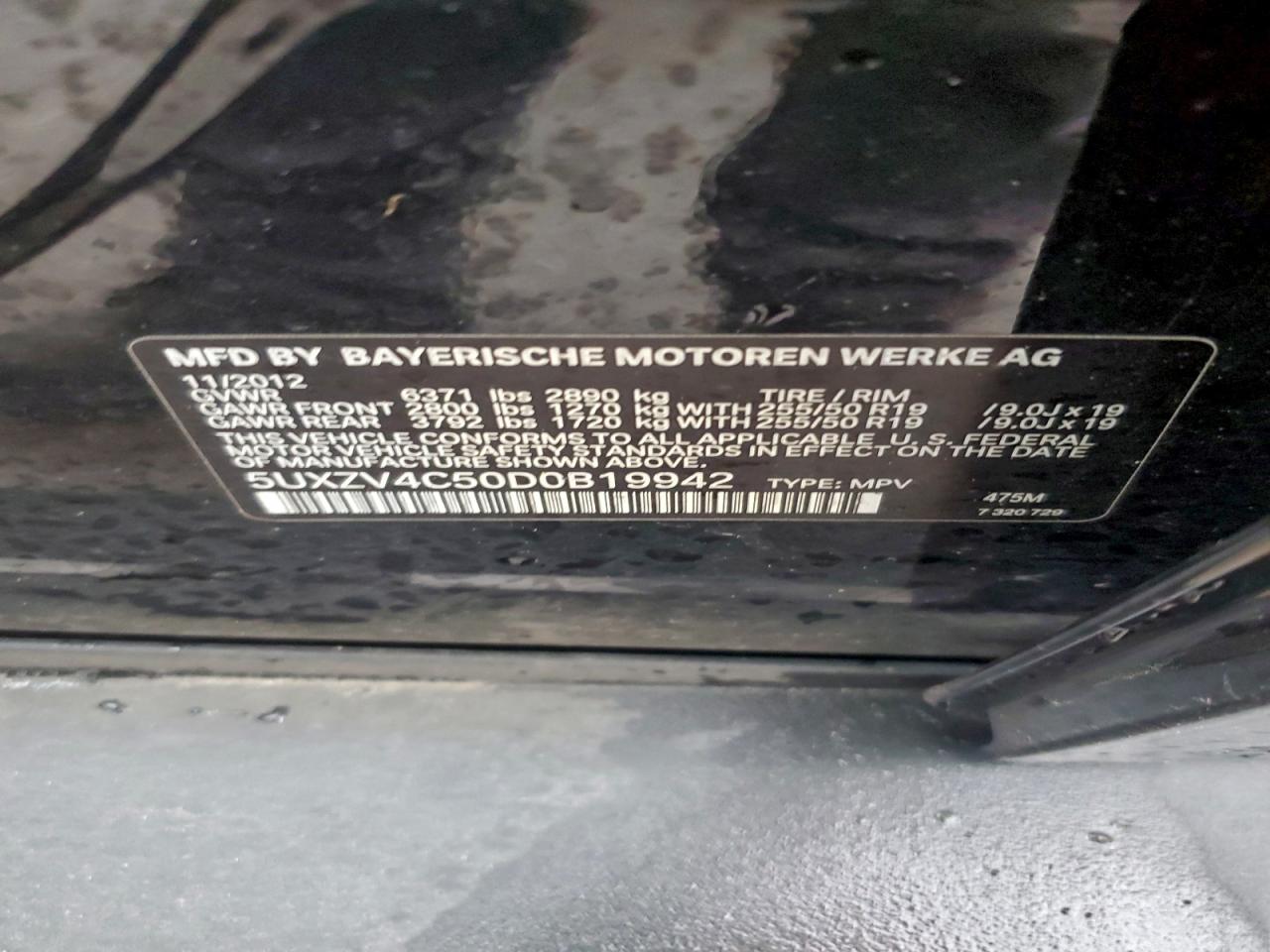 2013 BMW X5 xDrive35I VIN: 5UXZV4C50D0B19942 Lot: 94519515