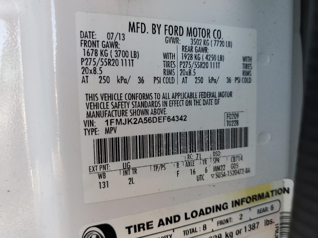 2013 Ford Expedition El Limited VIN: 1FMJK2A56DEF64342 Lot: 94003035