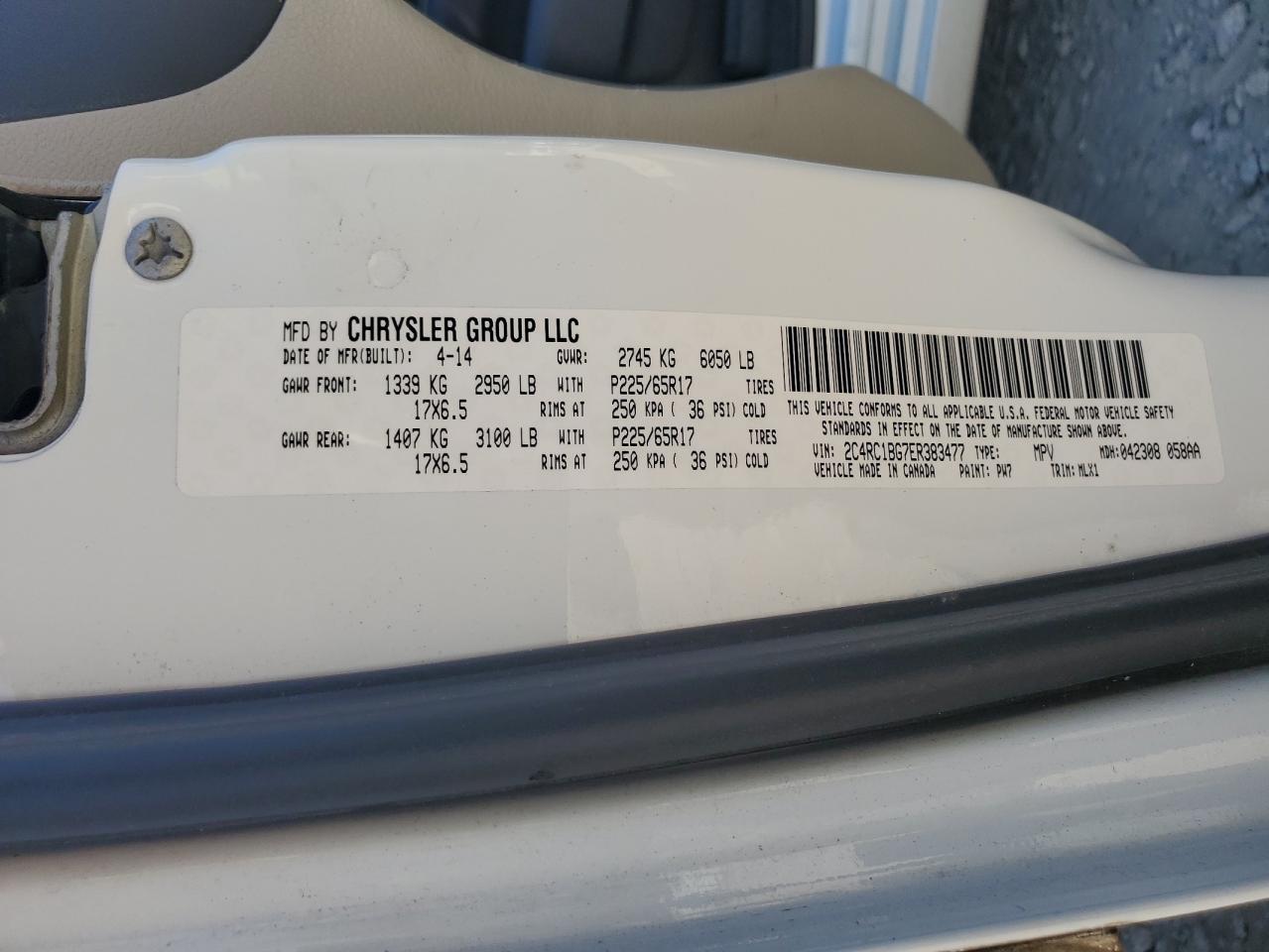 2014 Chrysler Town & Country Touring VIN: 2C4RC1BG7ER383477 Lot: 93464225