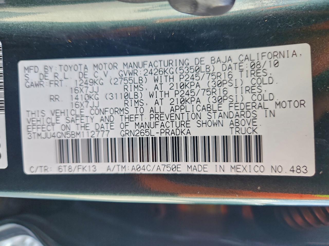 2011 Toyota Tacoma Double Cab Prerunner VIN: 3TMJU4GN5BM112777 Lot: 93990475