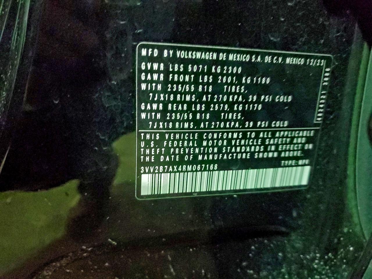 2024 Volkswagen Tiguan Se VIN: 3VV2B7AX4RM067168 Lot: 94425825