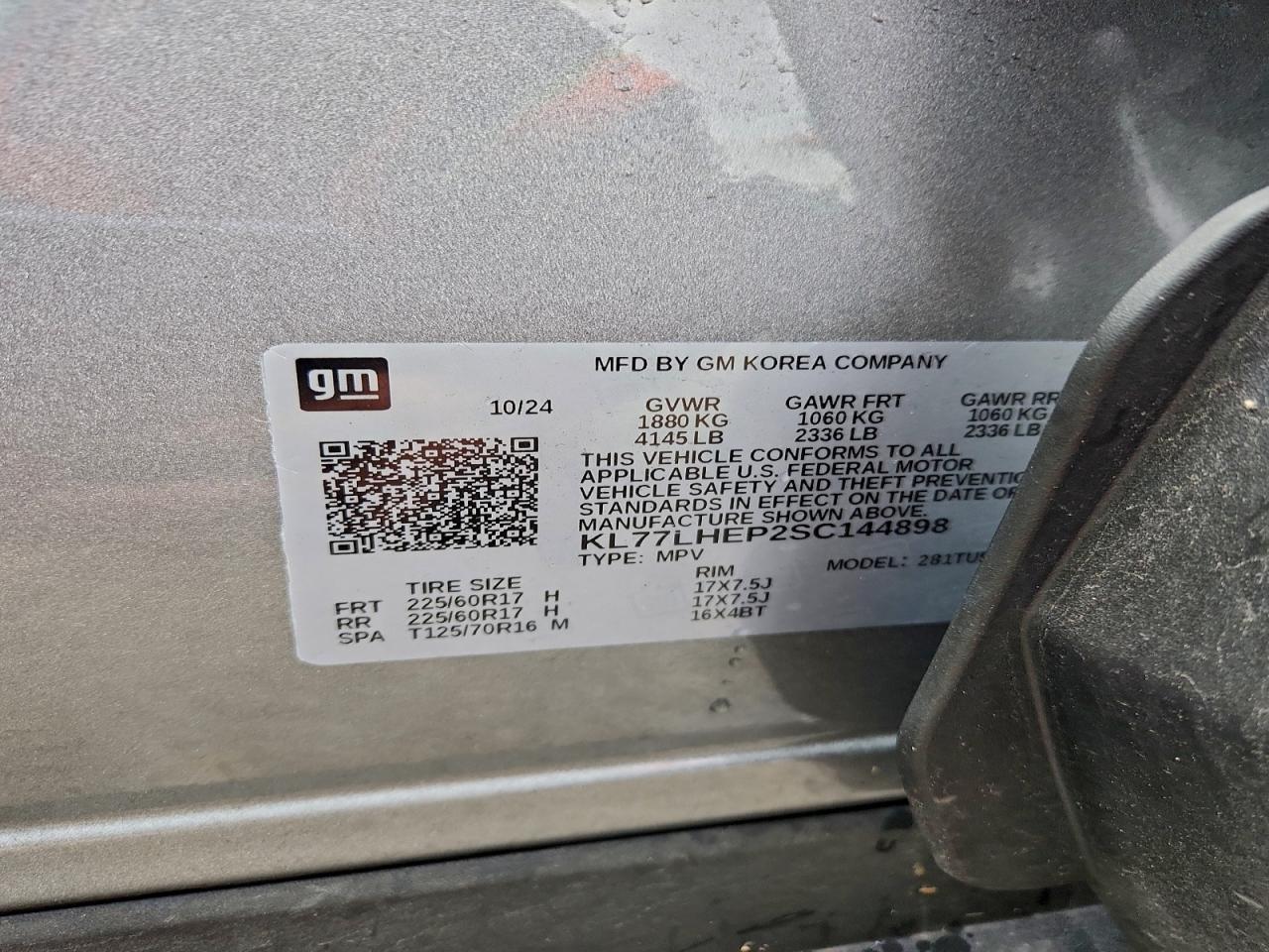 2025 Chevrolet Trax 1Lt VIN: KL77LHEP2SC144898 Lot: 92982355