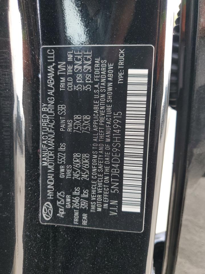 2025 Hyundai Santa Cruz Sel VIN: 5NTJB4DE9SH149915 Lot: 91771135