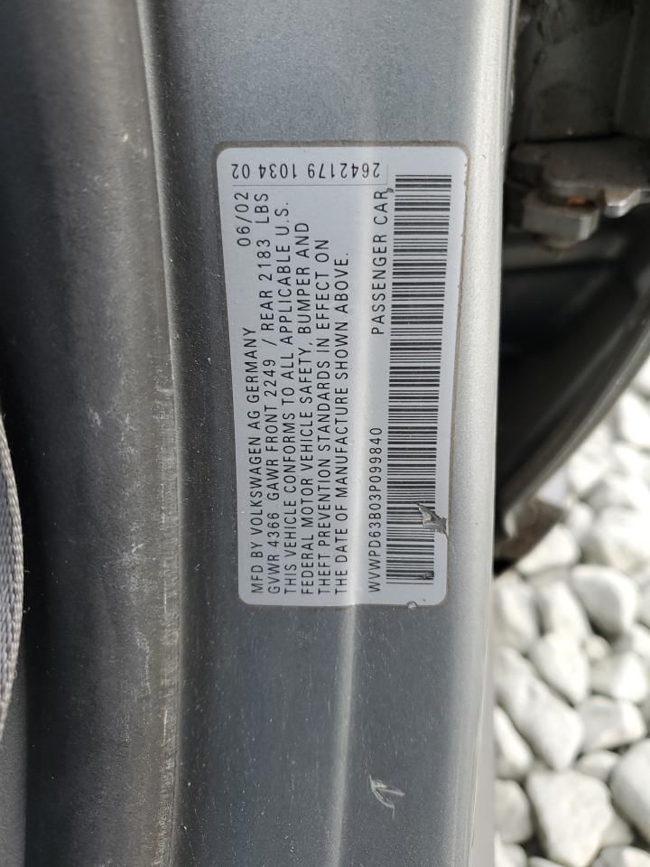 2003 Volkswagen Passat Gls VIN: WVWPD63B03P099840 Lot: 92610105