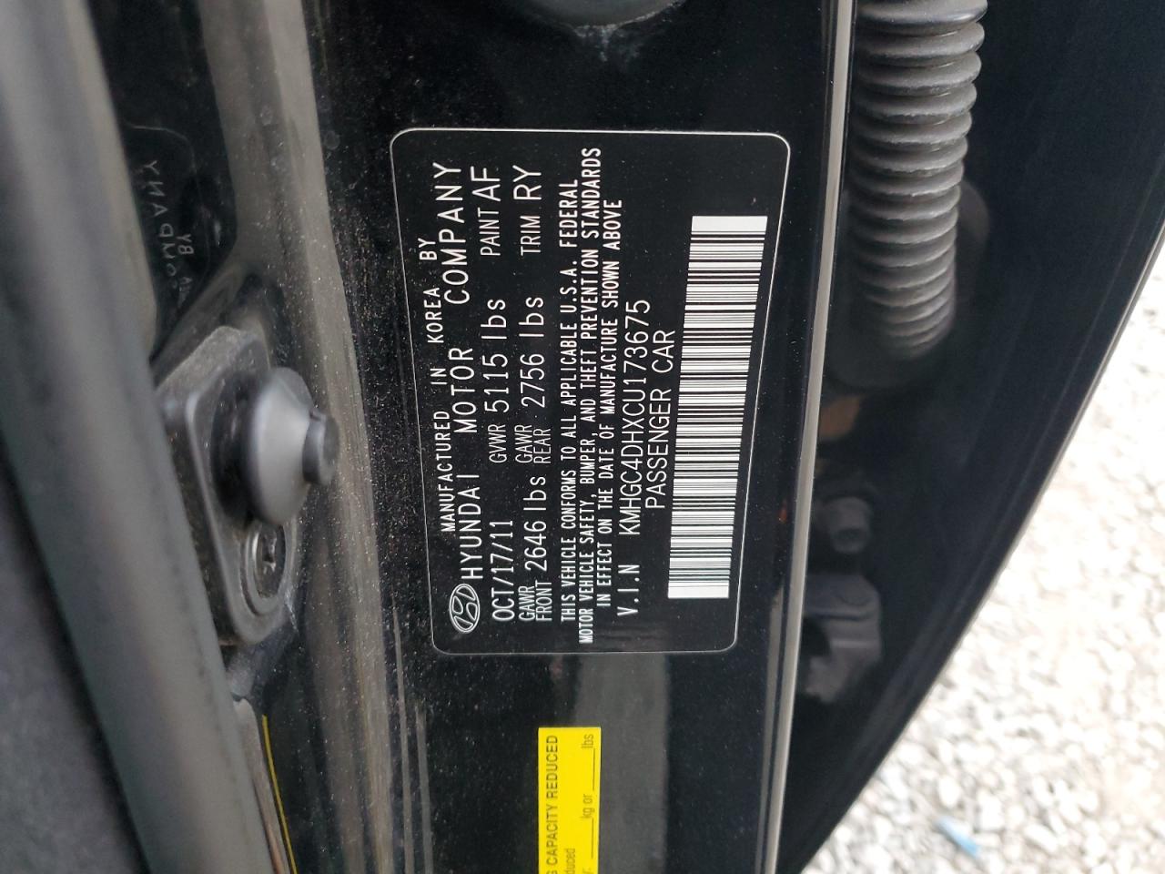 2012 Hyundai Genesis 5.0L VIN: KMHGC4DHXCU173675 Lot: 91848635