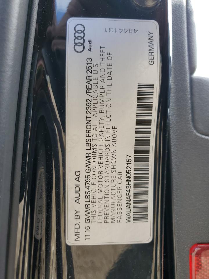 2017 Audi A4 Premium VIN: WAUANAF43HN052157 Lot: 91680495