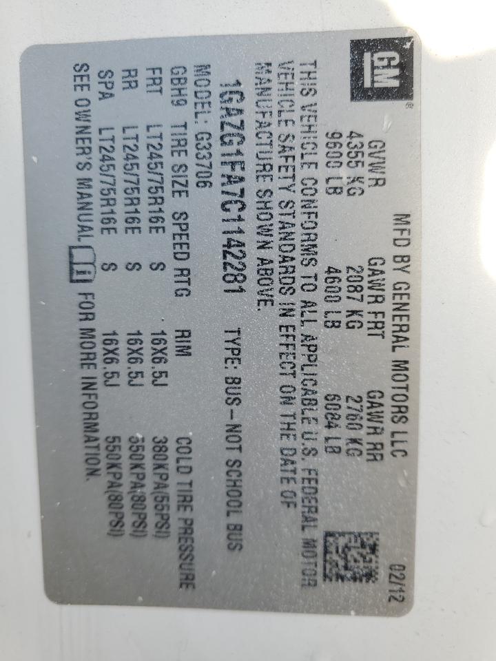 2012 Chevrolet Express G3500 Lt VIN: 1GAZG1FA7C1142281 Lot: 91367615