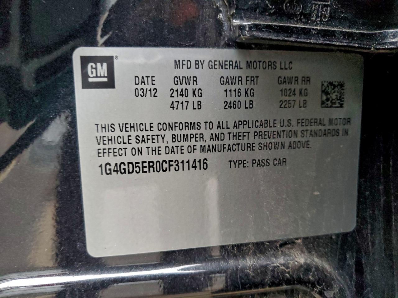 2012 Buick Lacrosse Premium VIN: 1G4GD5ER0CF311416 Lot: 93734465