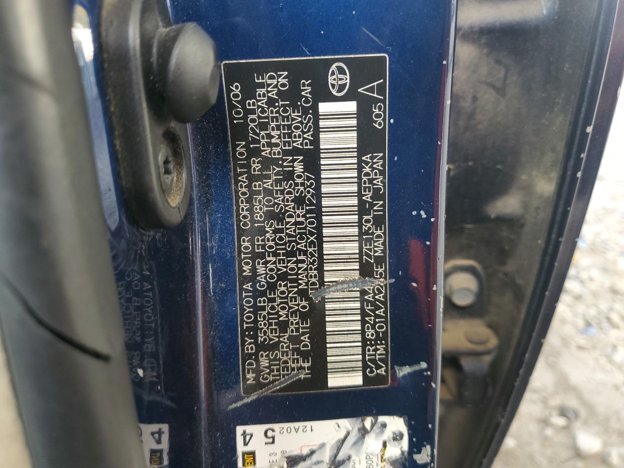 2007 Toyota Corolla Ce VIN: JTDBR32EX70112937 Lot: 93070635