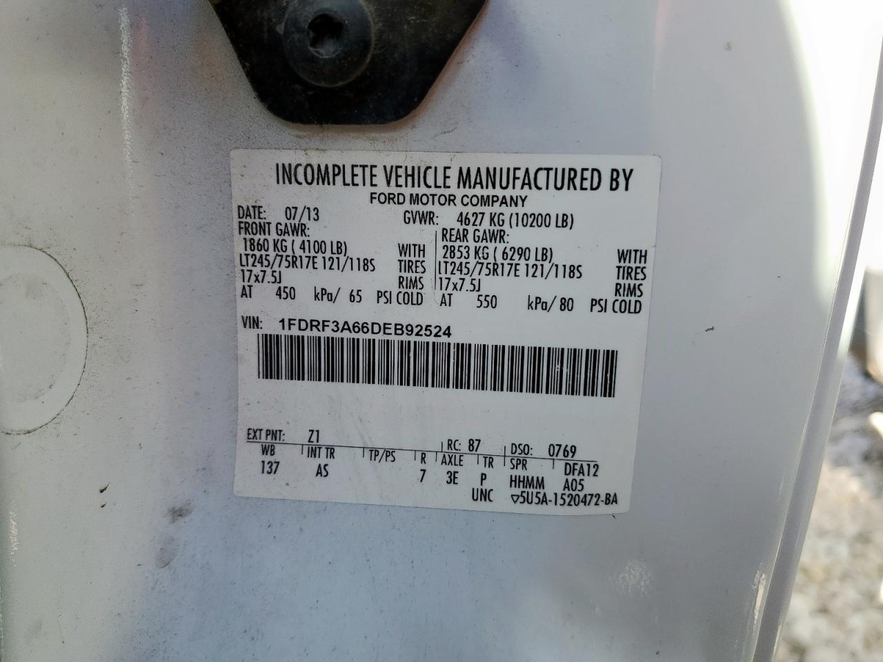 2013 Ford F350 Utility / Service Truck VIN: 1FDRF3A66DEB92524 Lot: 91797755