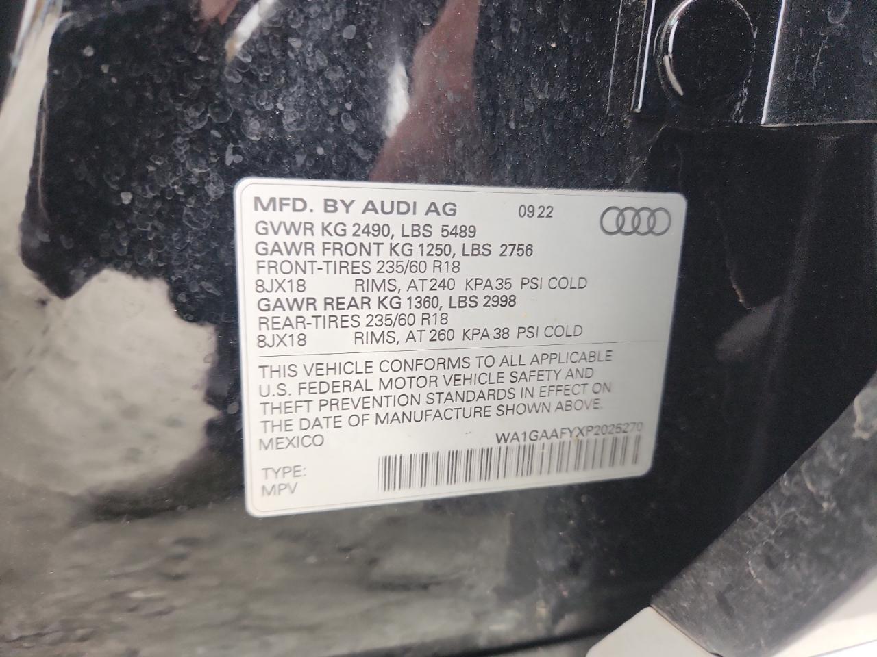 2023 Audi Q5 Premium 45 VIN: WA1GAAFYXP2025270 Lot: 91682795