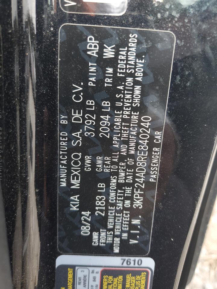 2024 Kia Forte Lx VIN: 3KPF24AD8RE840240 Lot: 93022485