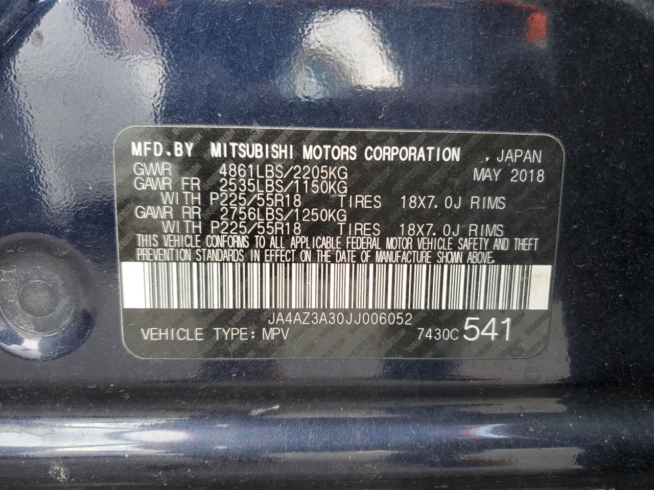 2018 Mitsubishi Outlander Se VIN: JA4AZ3A30JJ006052 Lot: 91886065