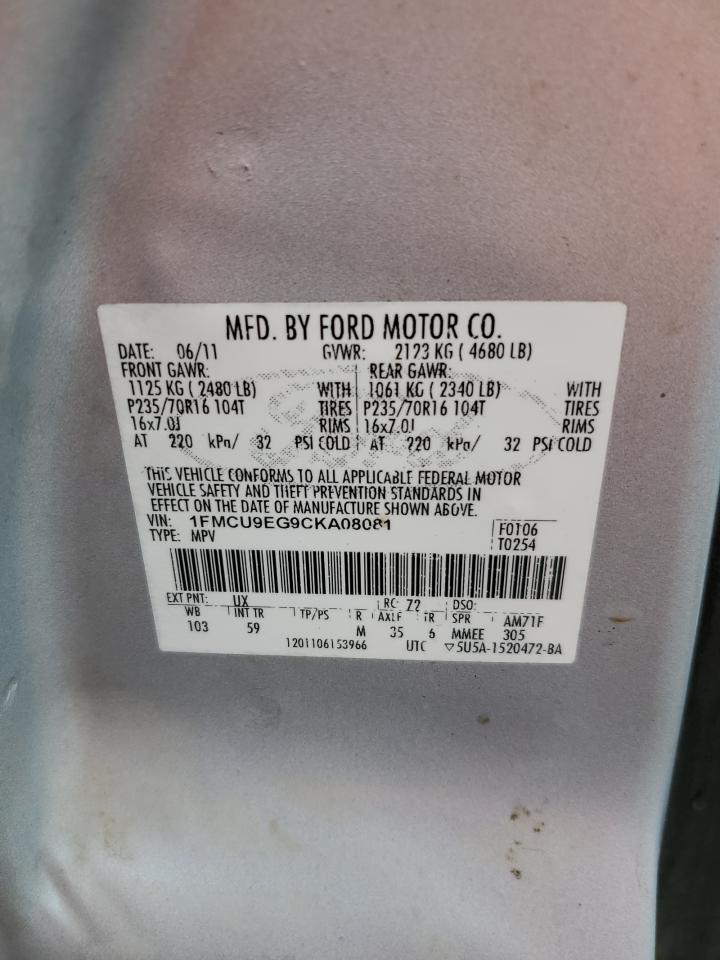 2012 Ford Escape Limited VIN: 1FMCU9EG9CKA08081 Lot: 93564975