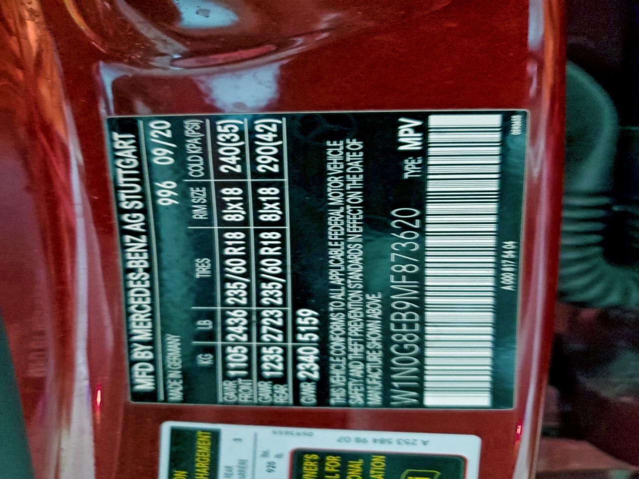 2021 Mercedes-Benz Glc 300 4Matic VIN: W1N0G8EB9MF873620 Lot: 93750315