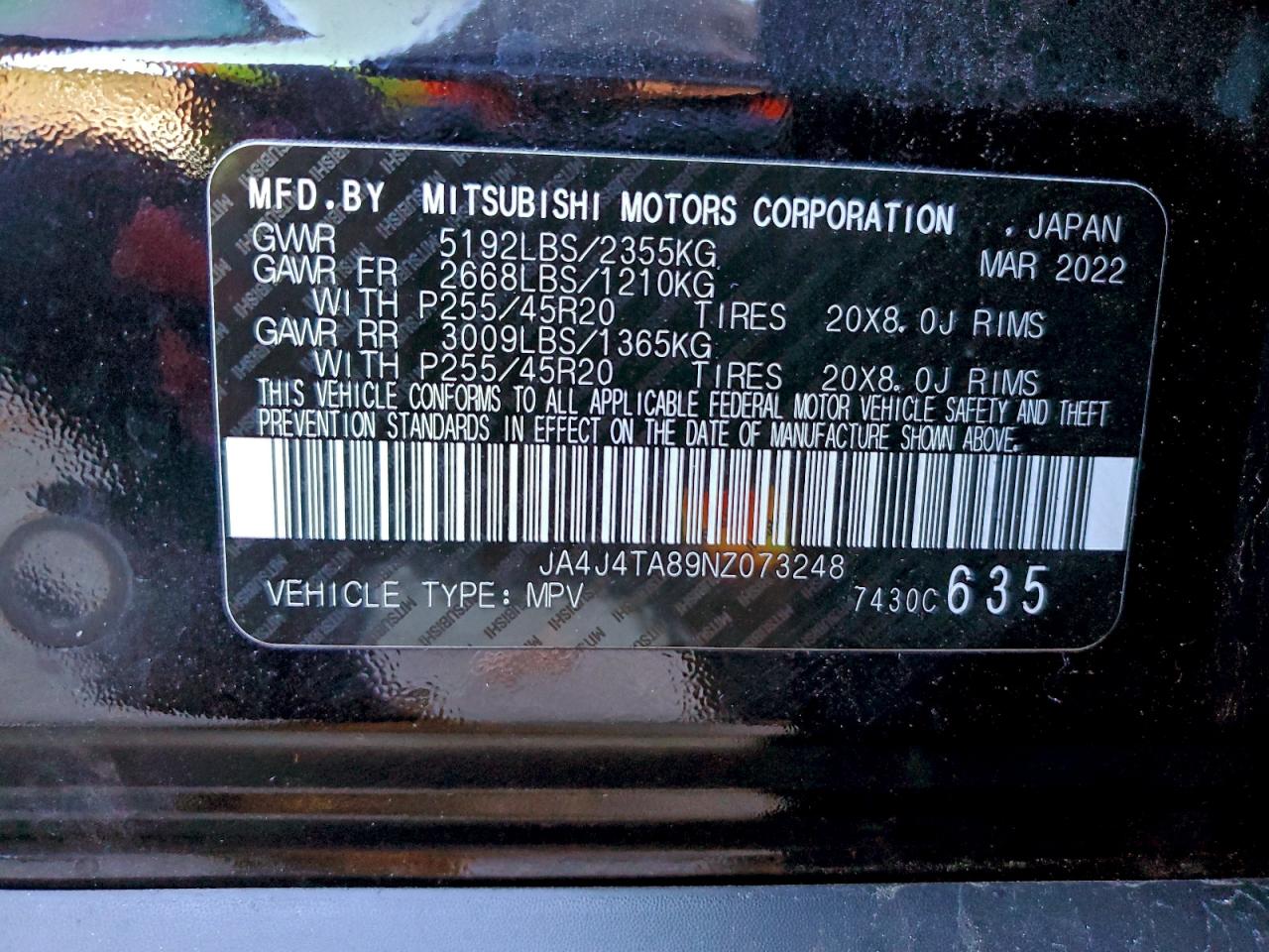 2022 Mitsubishi Outlander Es VIN: JA4J4TA89NZ073248 Lot: 92311585