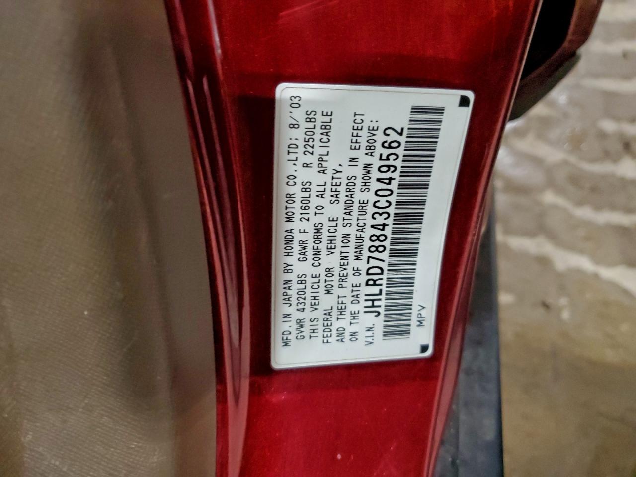 2003 Honda Cr-V Ex VIN: JHLRD78843C049562 Lot: 94781885