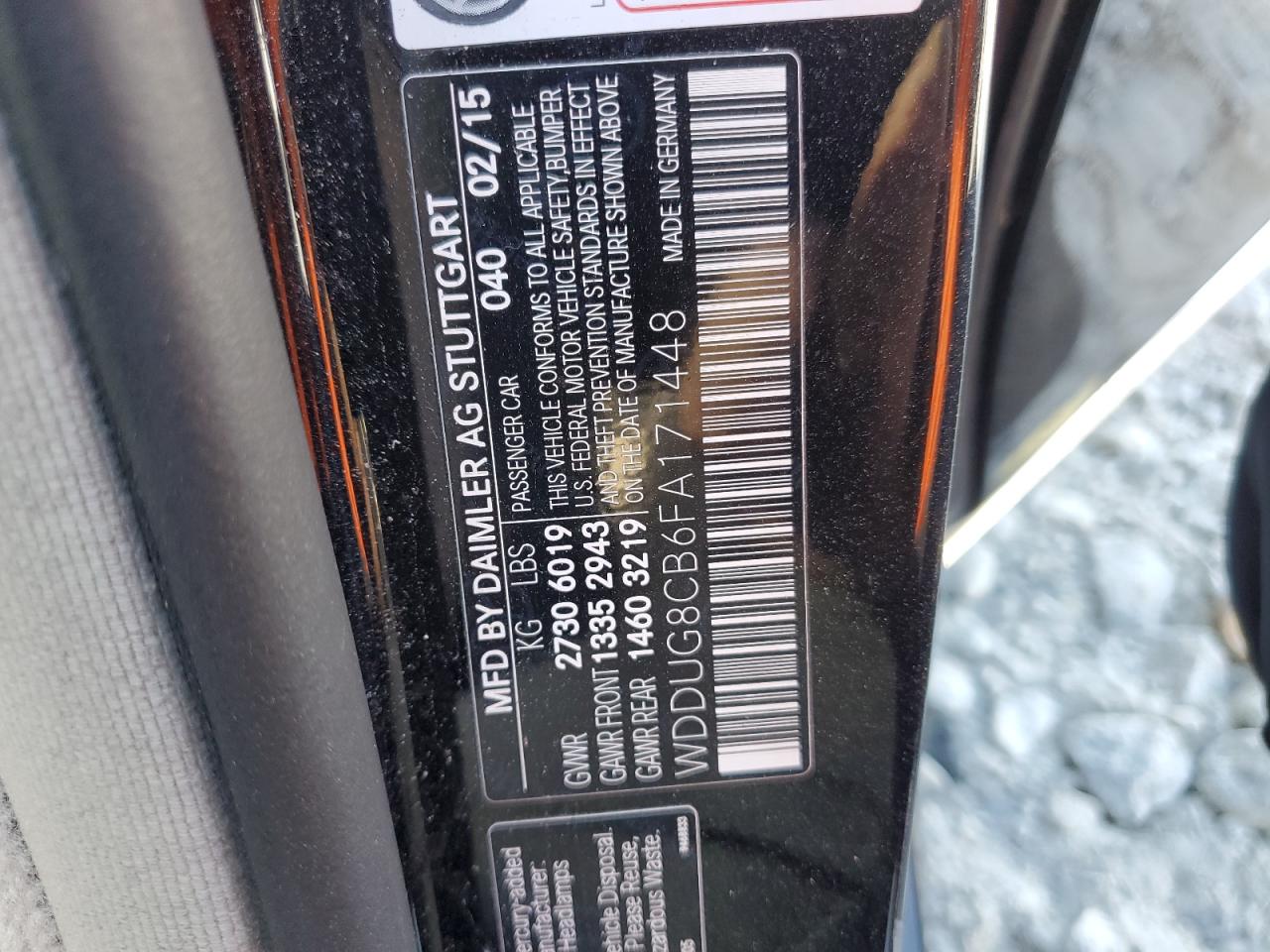 2015 Mercedes-Benz S 550 VIN: WDDUG8CB6FA171448 Lot: 91417645