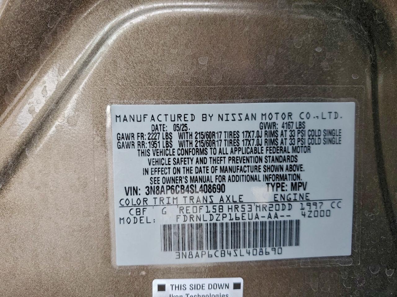 2025 Nissan Kicks Sv VIN: 3N8AP6CB4SL408690 Lot: 94461255