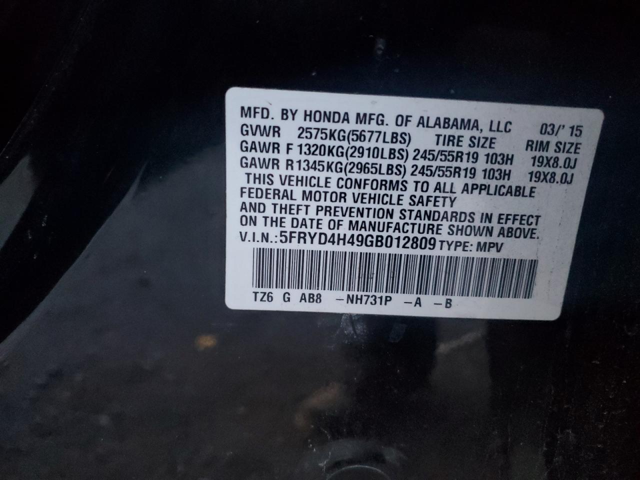 2016 Acura Mdx Technology VIN: 5FRYD4H49GB012809 Lot: 92842295