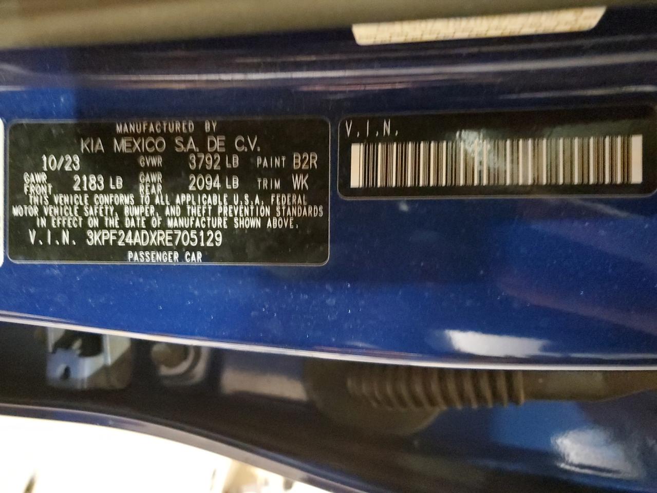 2024 Kia Forte Lx VIN: 3KPF24ADXRE705129 Lot: 92234145