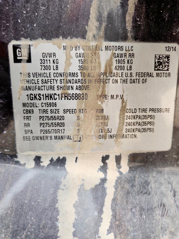 2015 GMC Yukon Xl C1500 Slt VIN: 1GKS1HKC1FR568830 Lot: 93227905