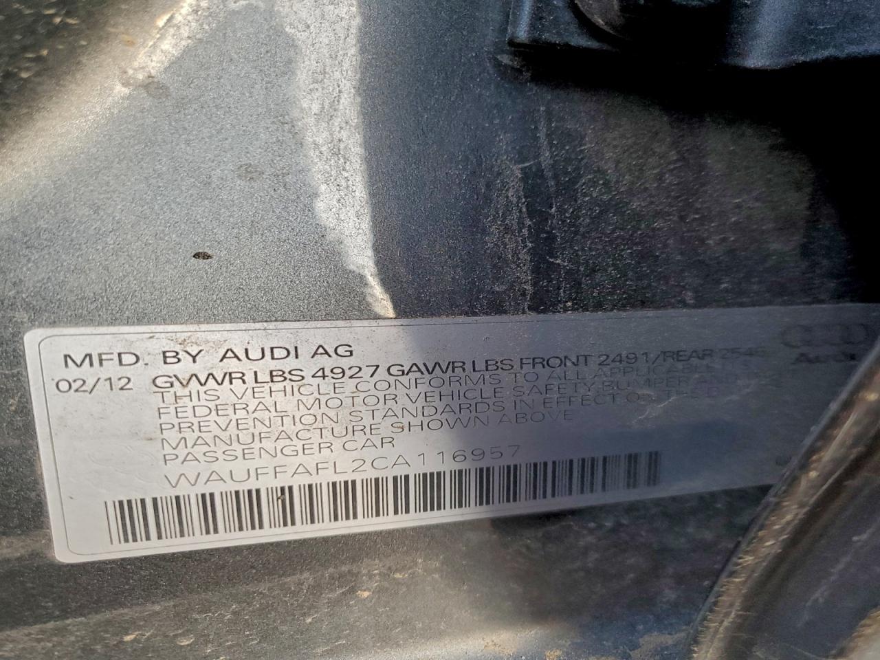 2012 Audi A4 Premium Plus VIN: WAUFFAFL2CA116957 Lot: 94790415