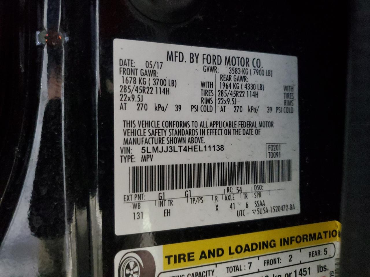 2017 Lincoln Navigator L Reserve VIN: 5LMJJ3LT4HEL11138 Lot: 92444055