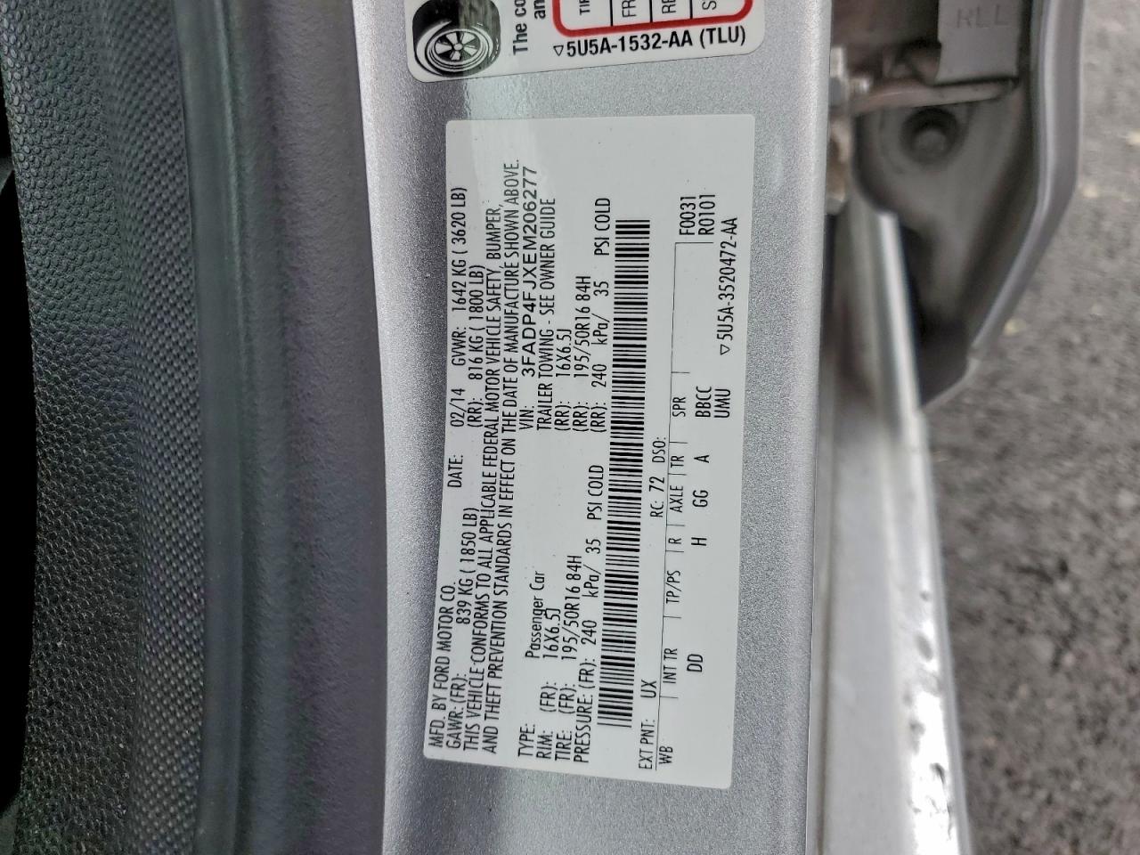 2014 Ford Fiesta Titanium VIN: 3FADP4FJXEM206277 Lot: 94593985