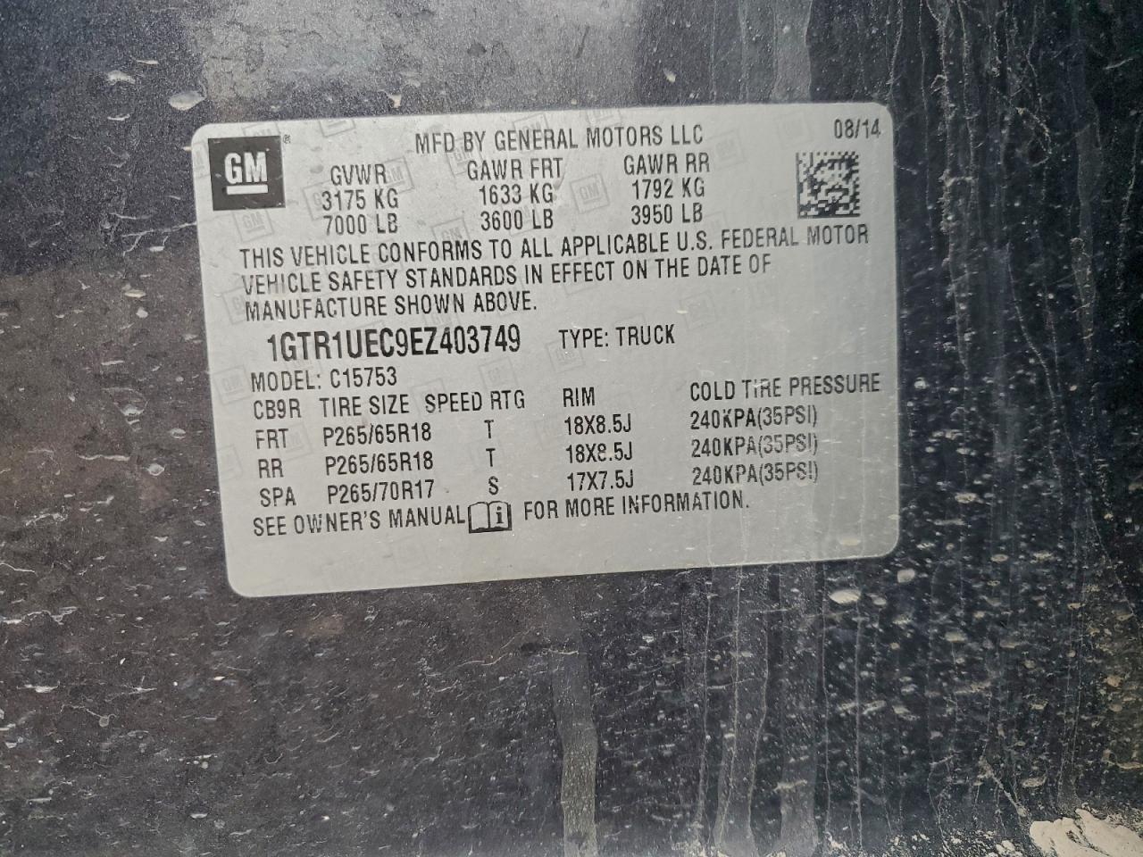 2014 GMC Sierra C1500 Sle VIN: 1GTR1UEC9EZ403749 Lot: 93115645
