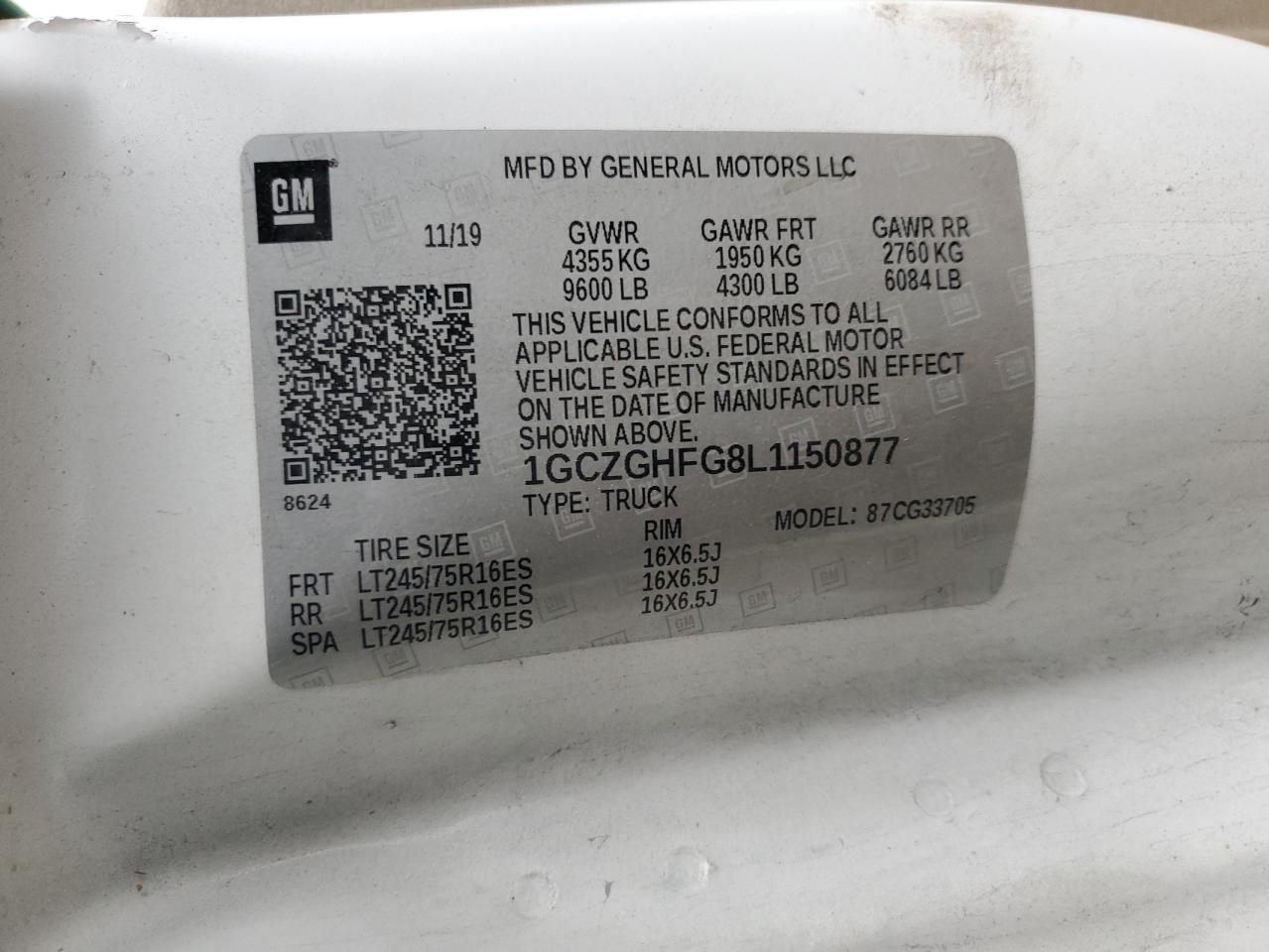 2020 Chevrolet Express G3500 VIN: 1GCZGHFG8L1150877 Lot: 92930835