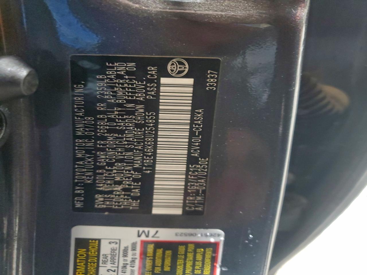 2008 Toyota Camry Ce VIN: 4T1BE46K68U254855 Lot: 91759755