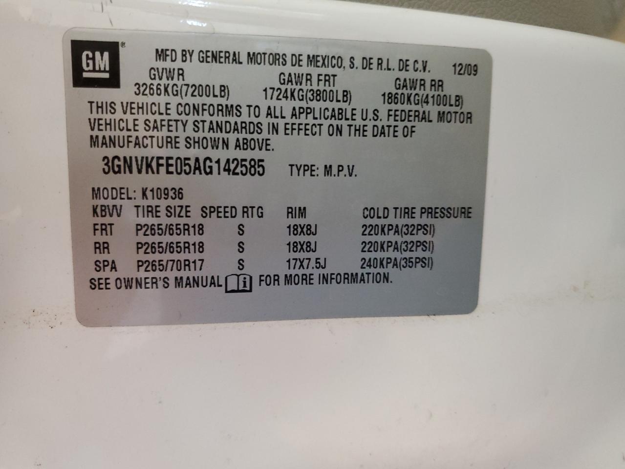 2010 Chevrolet Avalanche Lt VIN: 3GNVKFE05AG142585 Lot: 93311035